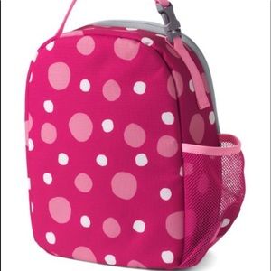 Lands End Bright Teaberry Dots Lunchbox. Neq